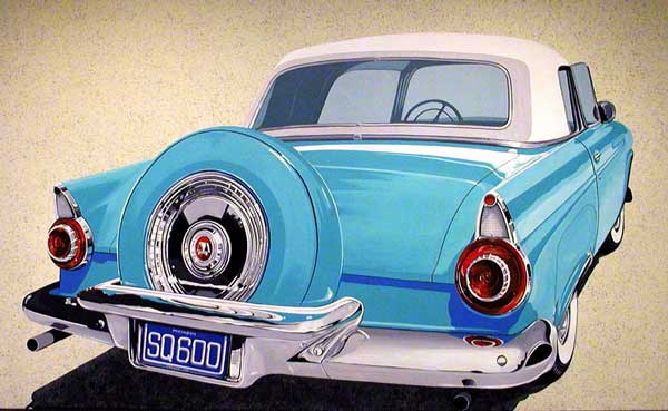 painted mural of a blue car