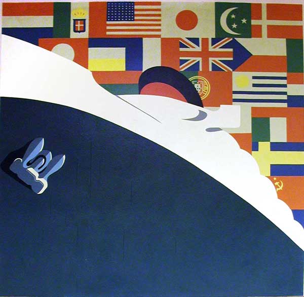 boat and flags mural