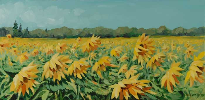 painting of a sunflower field
