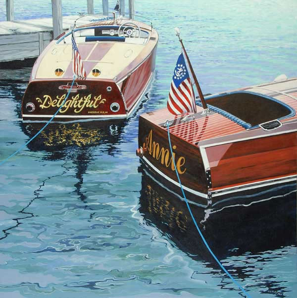 painting of two boats; one call Delightful and the other called Annie
