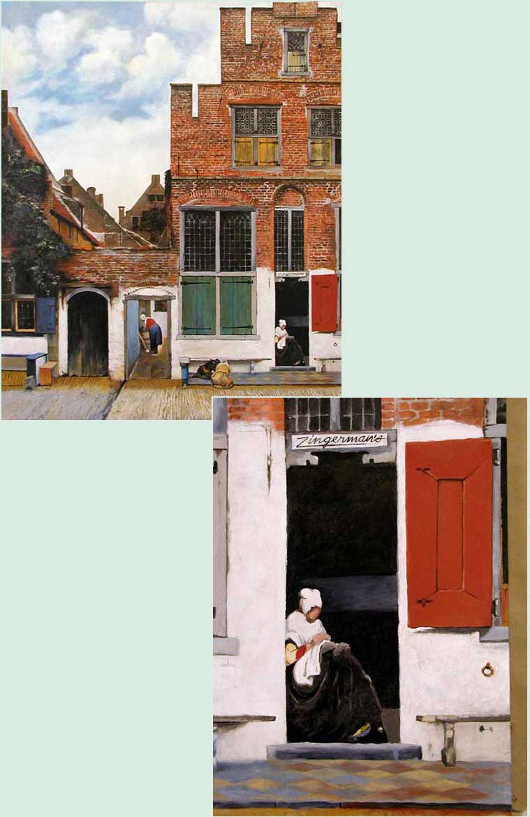 painting of buildings and one has the name zingermans painted on it