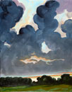 painting of mostly sky with storm clouds breaking up