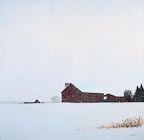 painting of a snow covered farm