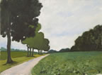 painting of a country road lined with trees