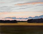 painting of a sunset over a field