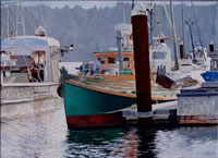 painting of boats in a harbor