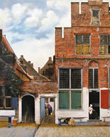painting of old buildings with the name zingermans on one